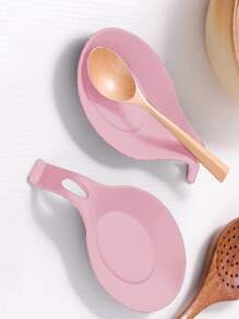 1pc Heat-resistant Spatula Rest, Spoon Holder, Kitchen Tool Mat, Flavor Dish Pad, Easy Clean - Pink - View 2