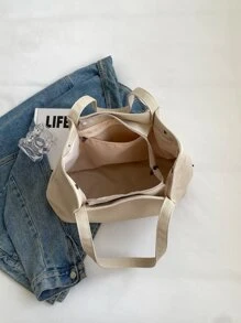 時尚和多用途帆布大容量托特包 - 米色 - 查看 5