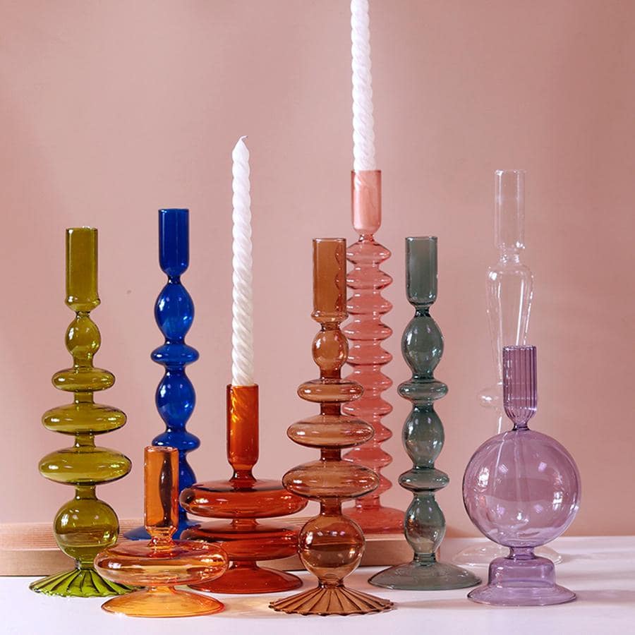 Portavelas De Loto De Vidrio Rojo - Decoración Feng Shui, Vintage
