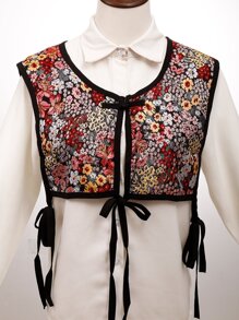 1pc Ladies' Embroidered Shawl With Ditsy Floral Print, Suitable For Holiday And Daily Wear - Black - View 1