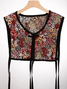 1pc Ladies' Embroidered Shawl With Ditsy Floral Print, Suitable For Holiday And Daily Wear - Black - View 4