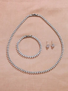 Bridal Accessory Zirconia Jewelry Set Including Earrings, Bracelet And Necklace