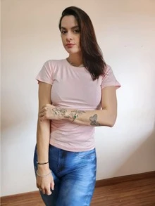 Women T-Shirts - 藕粉色 - 查看 2