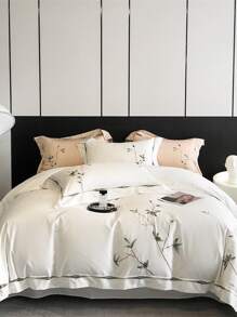 3 Piezas Juego De Ropa De Cama Bordado Con 1 Funda Nórdica Y 2 Fundas De Almohada - Blanco - Ver 3