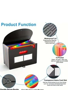 1pc Expandable File Folder, 13/25 Pockets Accordion Folder, Portable Plastic Document Organizer - Black - View 3