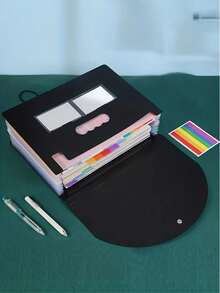 1pc Expandable File Folder, 13/25 Pockets Accordion Folder, Portable Plastic Document Organizer - Black - View 6