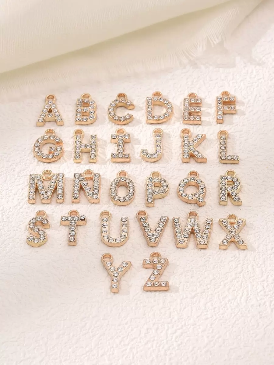 10入組時尚合金鑽石鑲嵌英語字母墜飾適用於DIY中性手鍊&項鍊 - 金色 - 查看 1