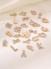 10入組時尚合金鑽石鑲嵌英語字母墜飾適用於DIY中性手鍊&項鍊 - 金色 - 查看 4