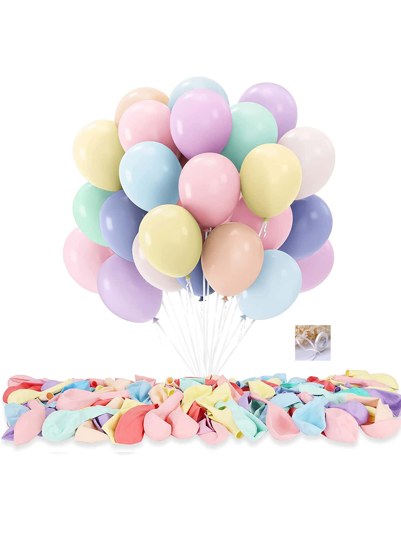 50 个 5/10/12 英寸马卡龙粉红蓝色多色乳胶气球套装，含 1 个气球卷丝带，适用于生日婚礼派对情人节装饰新娘送礼会装饰