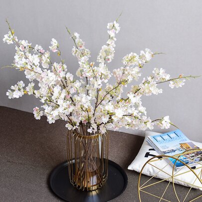 5pcs Artificial Cherry Blossom Silk Flower Bouquet Decoration For Wedding/home