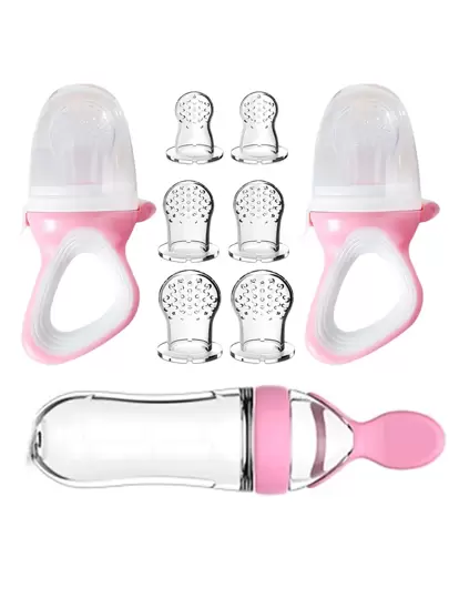 9 件装婴儿多功能谷物奶瓶喂养套装：1 个谷物奶瓶、2 个咬嚼器、6 个不同尺寸网袋（S、M、L 各 2 个）