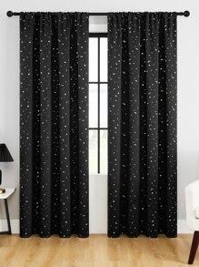 1 件遮光窗帘，纯色，带金属星形图案，涤纶混纺，遮光、隔热、防紫外线，适用于卧室、客厅、阳台 - 黑色 - 查看 6