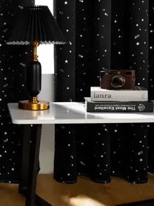 1 件遮光窗帘，纯色，带金属星形图案，涤纶混纺，遮光、隔热、防紫外线，适用于卧室、客厅、阳台 - 黑色 - 查看 3