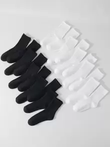 20 Pairs Black & White Two Tone Basic Women's Mid-calf Socks, Breathable & Odor Resistant