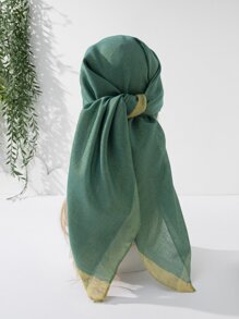 1pc Ladies' Green Plain Scarf With Edge, Suitable For Outdoor Activities - Green - View 1