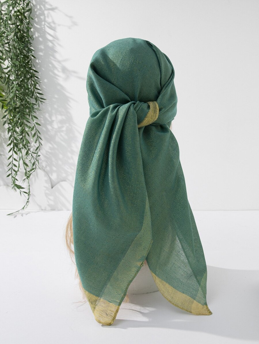 1pc Ladies' Green Plain Scarf With Edge, Suitable For Outdoor Activities - Green - View 1