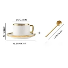 1件套白色杯子,碟子和湯匙帶金色邊 - 白色 - 查看 2