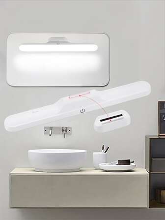 鏡面燈條可調節觸摸燈，3合1燈色可調，內置電池可重複充電，可調角度和磁鐵底座，適用於閱讀壁櫥櫥櫃無線LED燈條，化妝鏡臺便攜式燈條