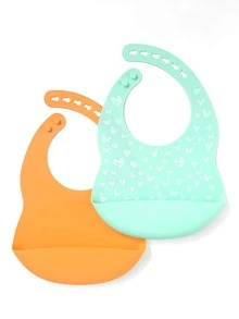 2 Pieces Mint Green Heart Pattern Printed Cute Silicone Waterproof Adjustable Buckle Bib Bib - Mint Green - View 6