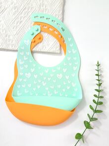 2 Pieces Mint Green Heart Pattern Printed Cute Silicone Waterproof Adjustable Buckle Bib Bib - Mint Green - View 4