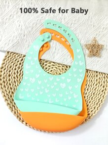 2 Pieces Mint Green Heart Pattern Printed Cute Silicone Waterproof Adjustable Buckle Bib Bib - Mint Green - View 1