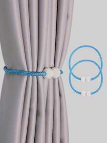 1pair Magnetic Curtain Tiebacks, Creative Rope Style & Light Luxury Design, Decorative Window Curtain Buckle Bind - Blue - View 1
