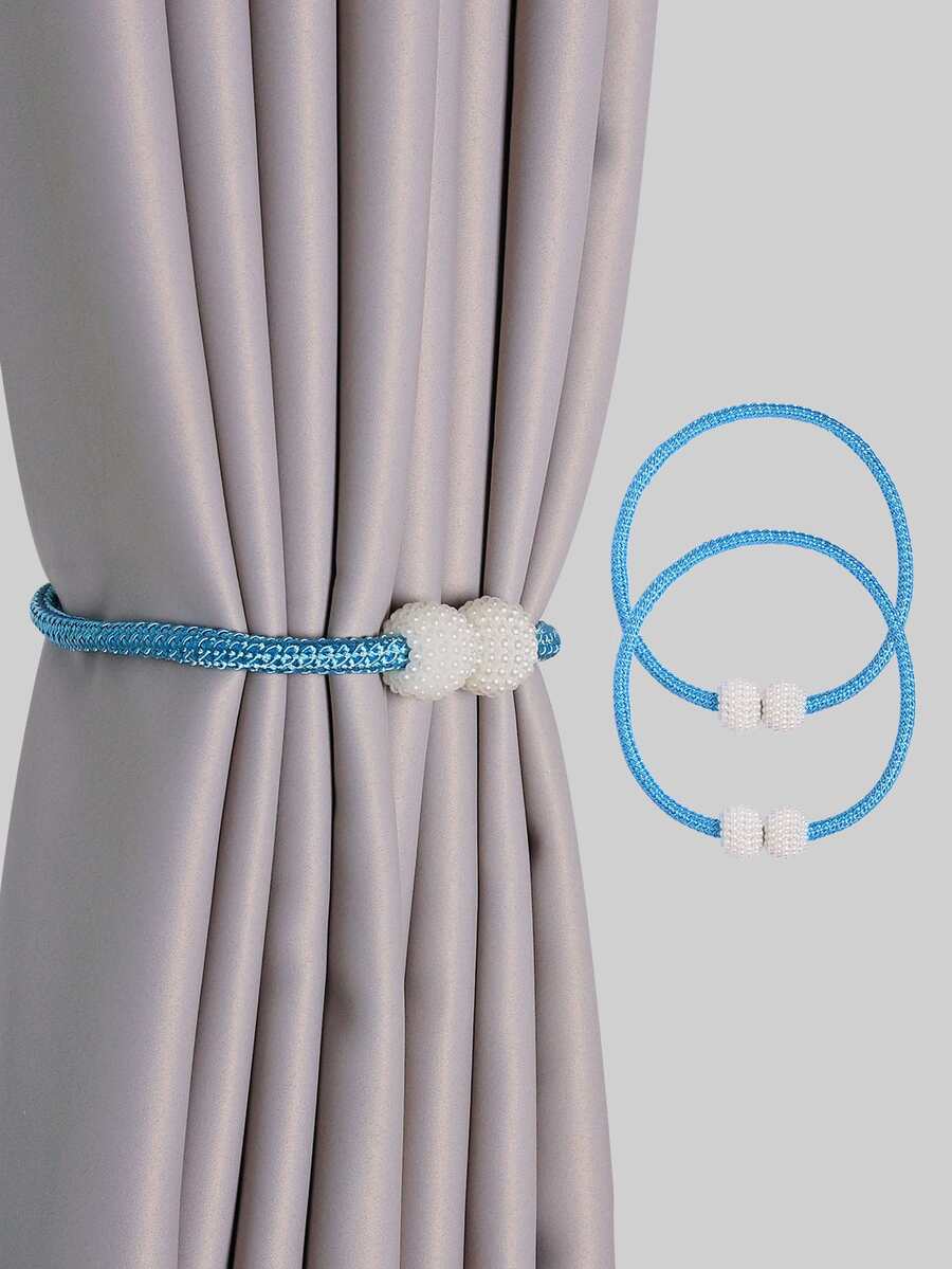 1pair Magnetic Curtain Tiebacks, Creative Rope Style & Light Luxury Design, Decorative Window Curtain Buckle Bind - Blue - View 1