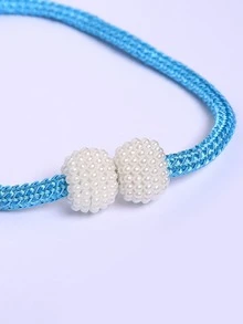 1pair Magnetic Curtain Tiebacks, Creative Rope Style & Light Luxury Design, Decorative Window Curtain Buckle Bind - Blue - View 3