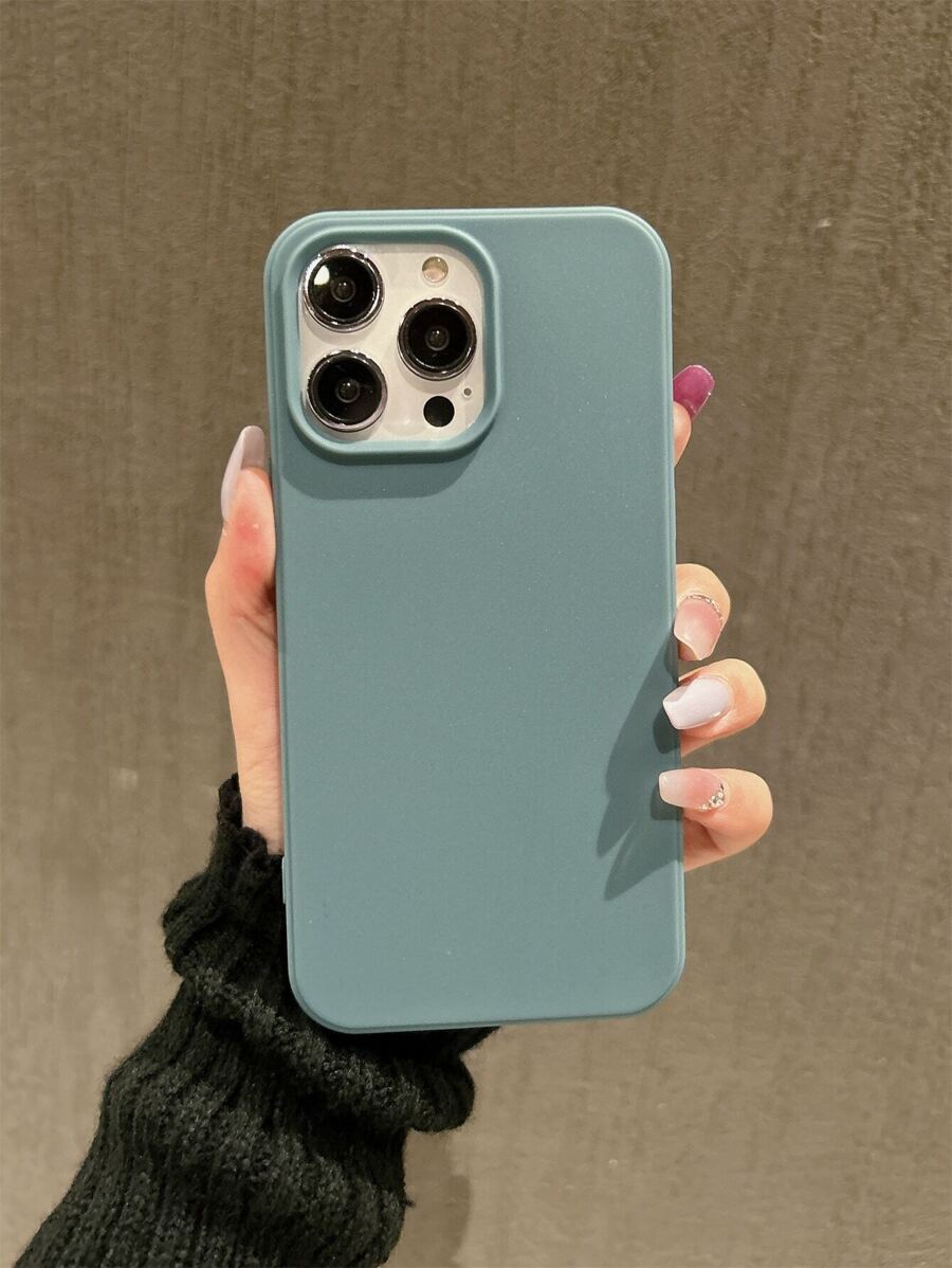 Silicone Phone Case Hazy Blue Candy Minimalist Solid Color Phone Case, Matte Scratch-Resistant Protective Cover Compatible With IPhone 11 12 13 14 15 16 Plus, 13 Pro Max, XR, 16, 14 Plus, 14 Pro Max, 13 Pro Mini Waterproof Shockproof Anti-Fall - Dusty Blue - View 1
