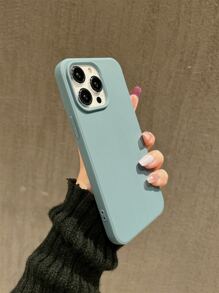 Silicone Phone Case Hazy Blue Candy Minimalist Solid Color Phone Case, Matte Scratch-Resistant Protective Cover Compatible With IPhone 11 12 13 14 15 16 Plus, 13 Pro Max, XR, 16, 14 Plus, 14 Pro Max, 13 Pro Mini Waterproof Shockproof Anti-Fall - Dusty Blue - View 2