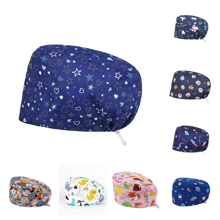 可調節圖案帽子,工作帽,合適的適用於美容院和牙科診所適合女士