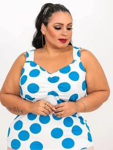 Plus Size Tank Tops & Camis - Xanh và trắng - Xem 3