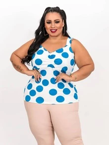 Plus Size Tank Tops & Camis - Xanh và trắng - Xem 4