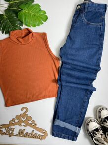 Calça Mom Jeans Feminina Barrinha Dobrada Cintura Alta Sem Lycra.36-- cintura 64 cm quadril  92 cm ../ 38-- cintura 68cm quadril 96 cm..../  40-- cintura 72 cm quadril 100 cm...  42-- cintura 76cm quadril 104 cm //.44-- cintura 80 cm quadril 108 cm tudo tamanho comprimento 97 cm - Lavagem escura - Visão 3