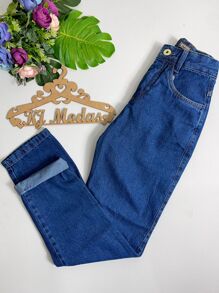 Calça Mom Jeans Feminina Barrinha Dobrada Cintura Alta Sem Lycra.36-- cintura 64 cm quadril  92 cm ../ 38-- cintura 68cm quadril 96 cm..../  40-- cintura 72 cm quadril 100 cm...  42-- cintura 76cm quadril 104 cm //.44-- cintura 80 cm quadril 108 cm tudo tamanho comprimento 97 cm - Lavagem escura - Visão 4
