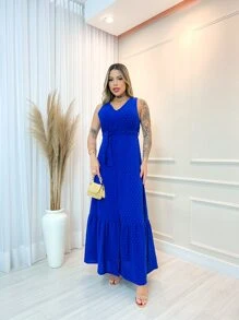 vestidos  longa de duan bipoca modelo novo feminina - Azul Royal - Visão 2