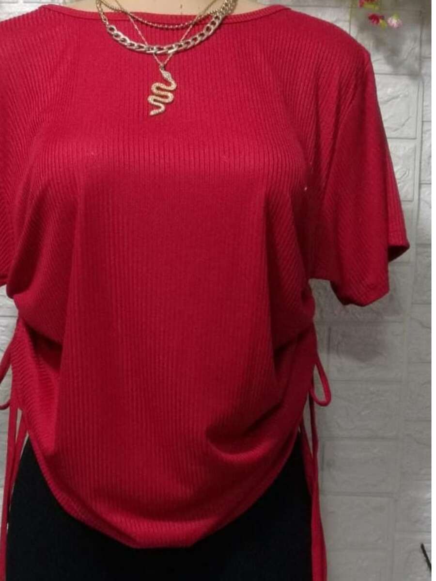Blusa Doble Jareta Cuello Redondo TELA RIF,TELA ACANALADA TEXTURA FRESCA - Rojo - Ver 1