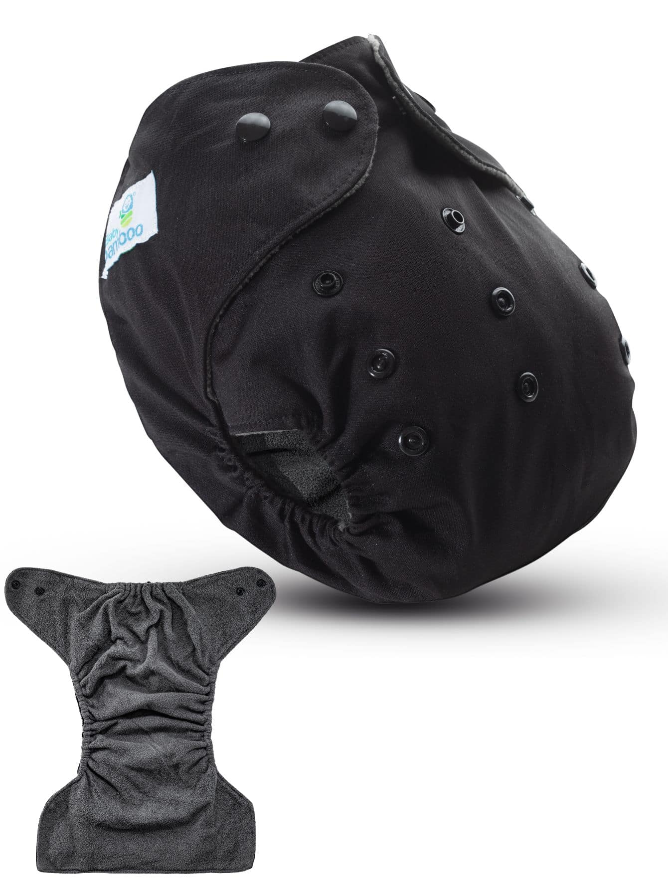 BABYBAMBOO Reusable Bamboo Cloth Diaper + 2 Inserts 4 Layers Of Microfiber - Black - View 1