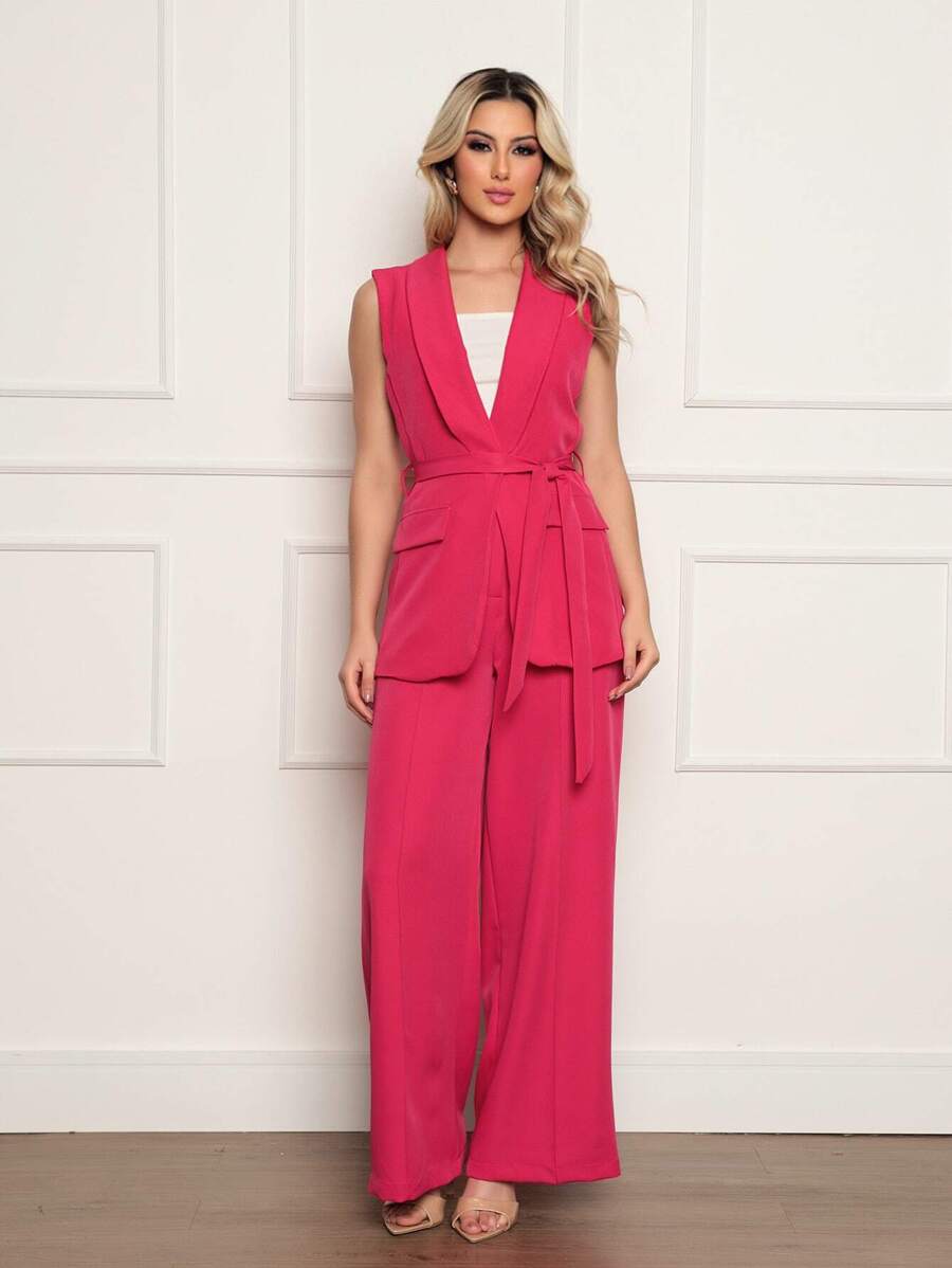 Women Two-piece Outfits - 玫紅色 - 查看 1