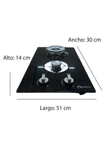 Parrilla Estufa 2 dos Quemadores Gas Vidrio Templado - Negro - Ver 3