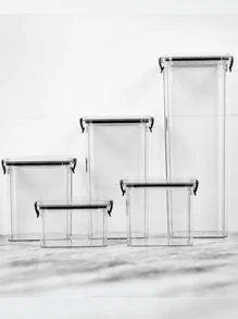 Kit Set Of 5 Airtight Acrylic Square Stackable Jars With Seal And Transparent Lock For Spaghetti Food Groceries Cereal Fruit Rice Beans Coffee Cold Cuts Vegetables