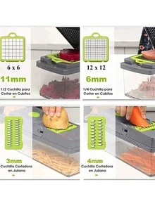 Kit Picador de Verduras Multifuncional, Cortador Alimentos Gris - Gris - Ver 3