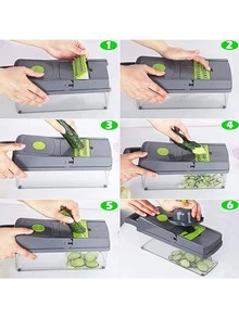 Kit Picador de Verduras Multifuncional, Cortador Alimentos Gris - Gris - Ver 5