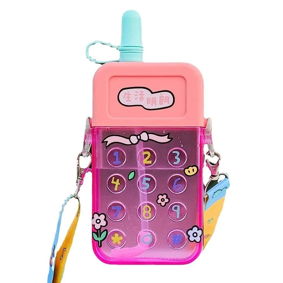 Cell Phone Shaped Water Bottle With Straw - Pink - View 1