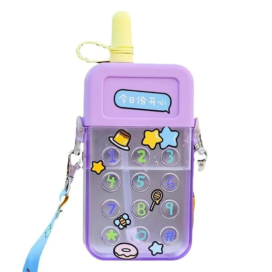 Cell Phone Shaped Water Bottle With Straw - Purple - View 1