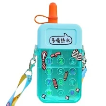 Cell Phone Shaped Water Bottle With Straw - Blue - View 1