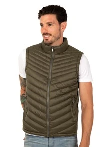 Vest For Men Quilted Lightweight Repellent Casual Basic - Olive Green - View 2