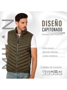 Vest For Men Quilted Lightweight Repellent Casual Basic - Olive Green - View 4