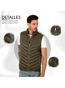 Vest For Men Quilted Lightweight Repellent Casual Basic - Olive Green - View 3