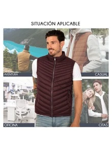 Chaleco para Hombre Capitonado Ligero Diferentes colores Chaleco Liso Estilo Casual Básico Con Cierre - Burdeos - Ver 5